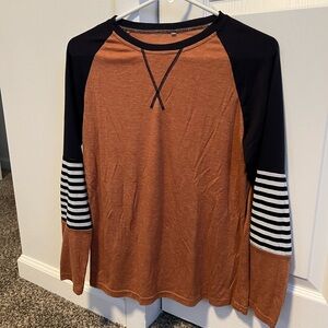 Brown and Navy Blue Long Sleeve Shirt